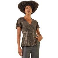 Roman Women's Sparkly Wrap Front Tunic Top in Bronze | Size: 12