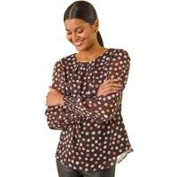 Roman Women's Spot Print Shirred Cuff Top in Chocolate | Size: 14