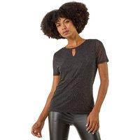 Roman Women's Embellished Keyhole Stretch Top in Black | Size: 14