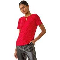 Roman Women's Embellished Keyhole Stretch Top in Red | Size: 20