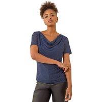 Roman Women's Embellished Cowl Neck Top in Navy | Size: 20