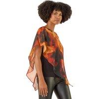 Roman Women's Fire Metallic Asymmetric Overlay Top in Orange | Size: 20