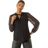 Roman Women's Chiffon Foil Spot Top in Black | Size: 18