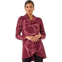 Roman Women's Printed Cowl Neck Stretch Top in Burgundy | Size: 12