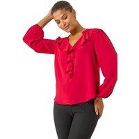 Roman Women's Ruffle Neck Blouse in Red | Size: 12