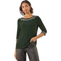 Roman Women's Embellished Stretch Tunic Top in Dark Green | Size: 14