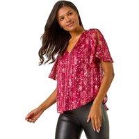 Roman Women's Metallic Angel Sleeve V-Neck Top in Red | Size: 18