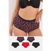 Yours Women's 5 Pack Kiss Print Full Briefs in Black | Size: 18-20