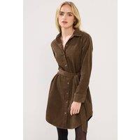 PixieGirl Women's Petite Cord Belted Midi Dress in Chocolate | Size: 18