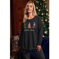 Yours Women's Christmas Tree Embellished T-Shirt in Black | Size: 26-28
