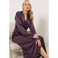 Long Tall Sally Women's Tall Maxi Satin Robe in Burgundy | Size: 22-24