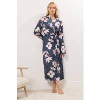 Long Tall Sally Women's Tall Satin Floral Maxi Robe in Dark Grey | Size: 10-12