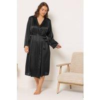 Yours Women's Tie Waist Satin Robe in Black | Size: 30-32
