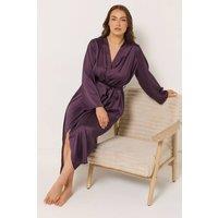 Yours Women's Tie Waist Satin Robe in Purple | Size: 26-28