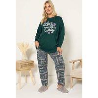 Yours Women's Fairisle Wide Leg Pyjama Set in Green | Size: 34-36