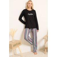 Long Tall Sally Women's Tall 'Coffee Club' Stripe Pyjama Set in Black | Size: 14-16