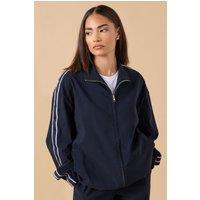PixieGirl Women's Petite Stripe Zip Jacket in Dark Navy | Size: 14