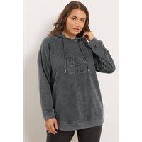 Yours Women's 'New York' Embroidered Slogan Hoodie in Charcoal | Size: 22-24