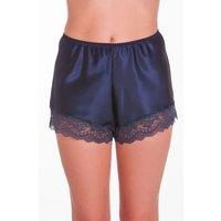 Lady Olga Women's English Made Satin Lace French Knicker in Navy | Size: 10-12