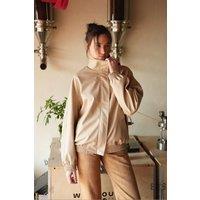 OUTTA BOX Women's Women's PU Leather Zip-Up Beige Jacket - Casual Streetwear Outerwear | Size: Medium
