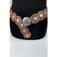 Raffaella Women's Wide Disc Belt in Tan