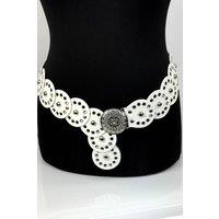 Raffaella Women's Wide Eyelet Disc Belt in White