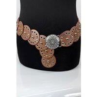 Raffaella Women's Wide Eyelet Disc Belt in Tan