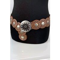 Raffaella Women's Large Eyelet Disc Belt in Tan