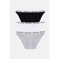 Juicy Couture Women's 3 Pack Cotton Brief With Branded Jacquard Elastic Multi- Black/Grey Marl/White | Size: Medium
