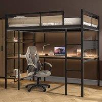 X Rocker Denver High Sleeper Bunk Bed With App Controlled Lights & XL Desk in Light Oak | Size: Double