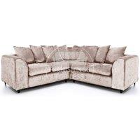 Furnishings For Less UK Crystal 5 Seater Crushed Velvet Fabric Corner Sofa L Shaped 2 Corner 2 - Scatter Back in Beige