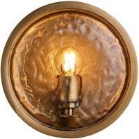 Industville Bulkhead Outdoor & Bathroom Round Wall Light - Hammered Glass in Metallic Gold | Size: Medium