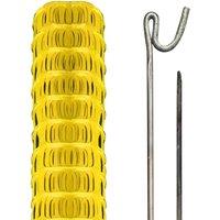 Pegdev Highly Durable Yellow Plastic Barrier Fencing with Steel Pins 10m 10 Pins