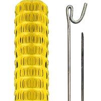 Pegdev Highly Durable Yellow Plastic Barrier Fencing with Steel Pins 25m 20 Pins
