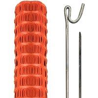 Pegdev Highly Durable Orange Plastic Barrier Fencing with Steel Pins 50m 20 Pins