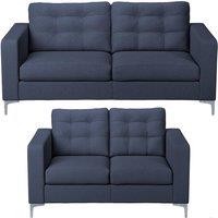 Furnishings For Less UK Smart Hackney Fabric Sofa Suite Formal 3 Seater & 2 Seater Saphire Blue or Pewter Grey