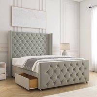 BSSPOKE Florida Divan Bed Velvet 54Headboard & 20Footboard 2Drawers Mattress in Silver | Size: Small Double
