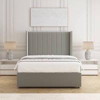 BSSPOKE Hannah Divan Bed Set Plush Velvet 54Headboard & Mattress No Drawers in Silver | Size: Super King