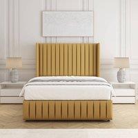 BSSPOKE Luna Plush Velvet Divan Bed 54 Headboard & Mattress & No Drawers in Mustard | Size: King