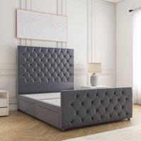 BSSPOKE Maya Plush Velvet Divan Bed 54Headboard 2Drawers Footend No Mattress in Charcoal | Size: Double