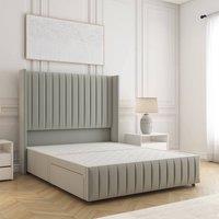 BSSPOKE Luna Plush Velvet Divan Bed 54 Headboard & No Mattress No Drawers in Silver | Size: King