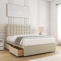 BSSPOKE Maria Velvet Divan Bed Set 24 Headboard 2Drawers Same Side &Mattress in Cream | Size: Super King