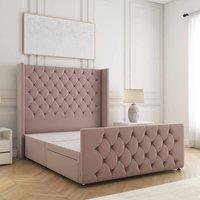 BSSPOKE Florida Divan Bed Plush Velvet 54 Headboard No Mattress No Drawers in Pink | Size: Single