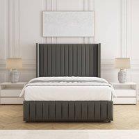BSSPOKE Luna Plush Velvet Divan Bed 54 Headboard & Mattress & No Drawers in Grey | Size: Single