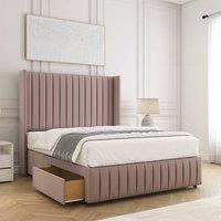 BSSPOKE Luna Velvet Divan Bed 54 Headboard2 Drawers Footend & No Mattress in Pink | Size: King