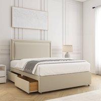 BSSPOKE Ella Plush Velvet Divan Bed 24Headboard & 2Drawers Same side Mattress in Cream | Size: Small Double