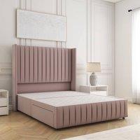 BSSPOKE Luna Plush Velvet Divan Bed 54 Headboard & No Mattress No Drawers in Pink | Size: Double