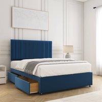 BSSPOKE Florence Velvet Divan Bed 24 Headboard 2Drawers Footend & Mattress in Blue | Size: Small Double
