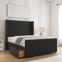 BSSPOKE Florida Divan Bed Velvet 54Headboard & 20Footboard 2Drawers Mattress in Black | Size: Double