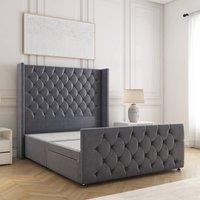 BSSPOKE Florida Divan Bed Plush Velvet 54 Headboard No Mattress No Drawers in Charcoal | Size: Single